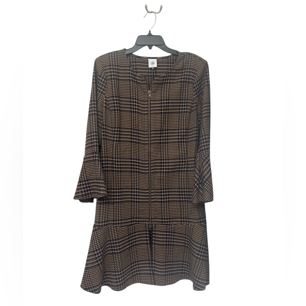 Cabi Brown & Navy Plaid Long Sleeve Dress/Jacket